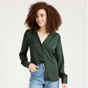 Quince Washable Stretch Silk Notch Collar Blouse | Size Small